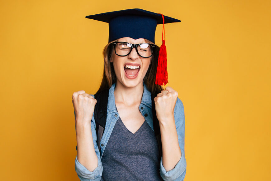 Study,,Education,,University,,College,,Graduate,Concept,On,Yellow,Banner.,Happy