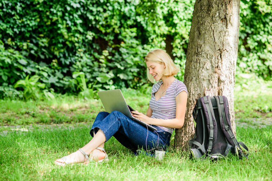 Nature,Essential,Wellbeing,And,Ability,Be,Productive.,Girl,Work,With